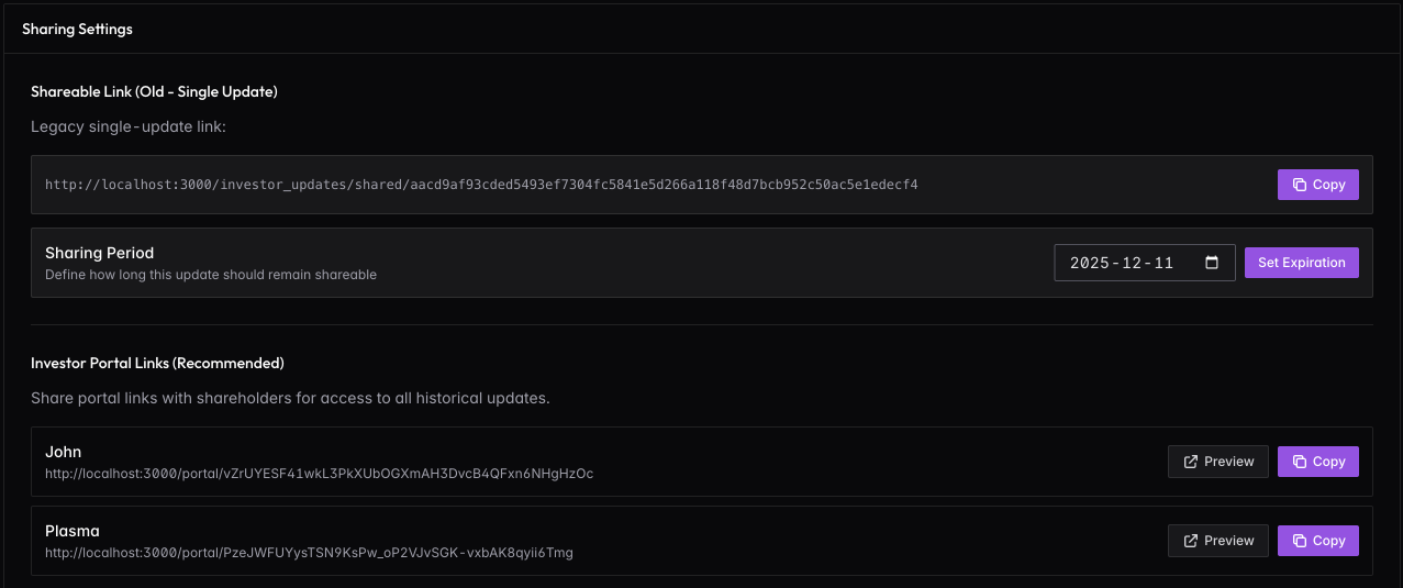Sharing Settings